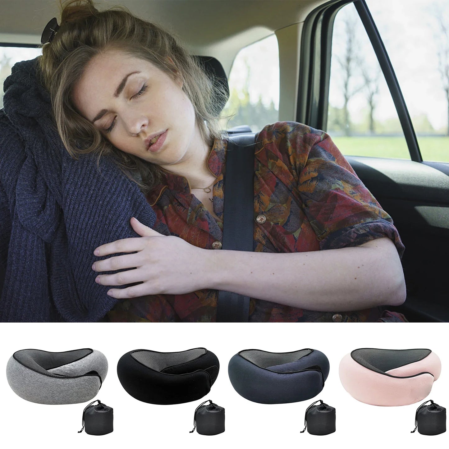 NEW Arrivals 4 Colors U-Shaped Travel Car Airplane Neck Pillow Memory Foam Pillow Snail Style Neck Support Portable Adjustable Soft Noon Break Sleep Pillows Health Care Supplies
