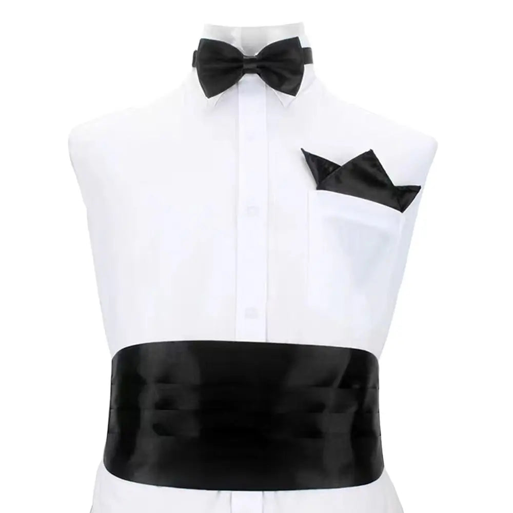 NEW Set Fashion Wide Silk Satin Tuxedo Cummerbund Elastic Gentleman Pocket Square Belly Band Business Neck Tie Set Compere Wedding Guest Evening Party Groom Formal Apparel Sets