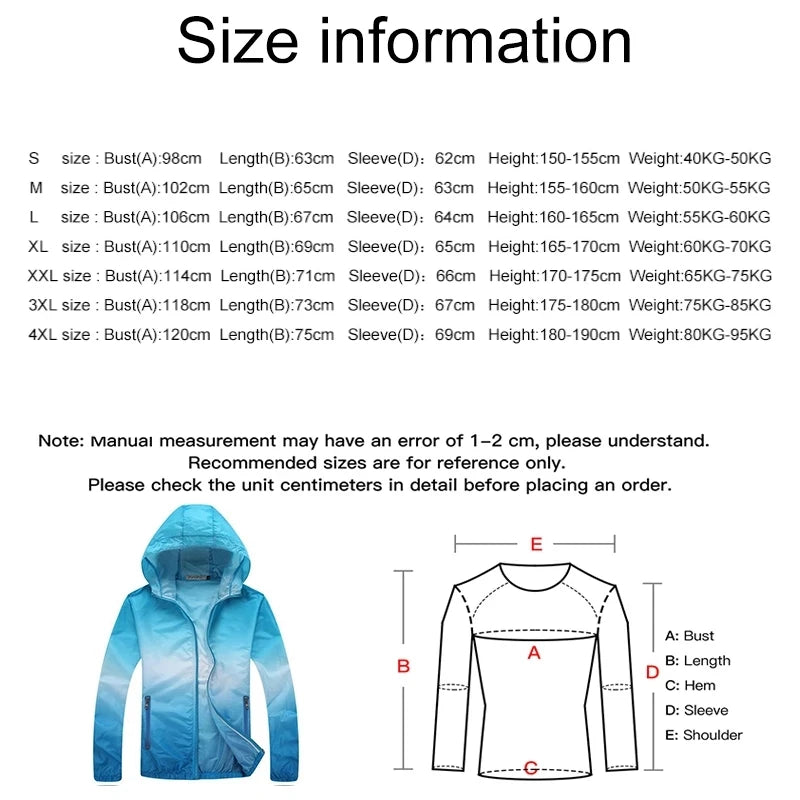 Unisex Summer Lightweight Sun Protection Jacket Anti-UV Quick Dry Sports Windbreaker Runing Cycling Jacket Sunscreen Windproof