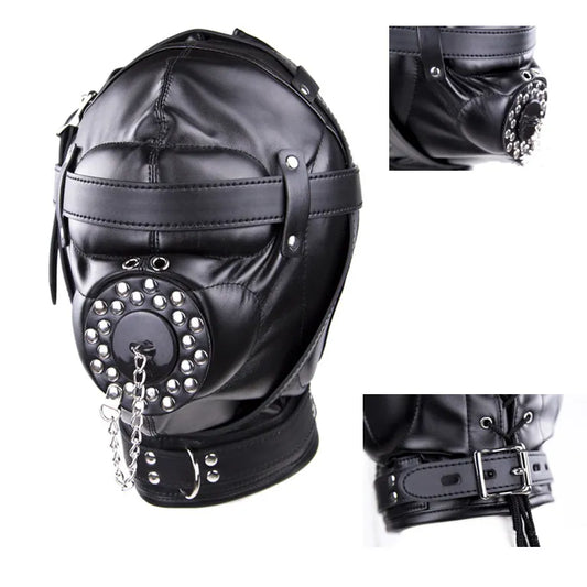 Black Fetish Cosplay Leather Full Face Mask Hood Punk Style Patent Leather Mask for Woman Man Halloween Party Mysterious Mask