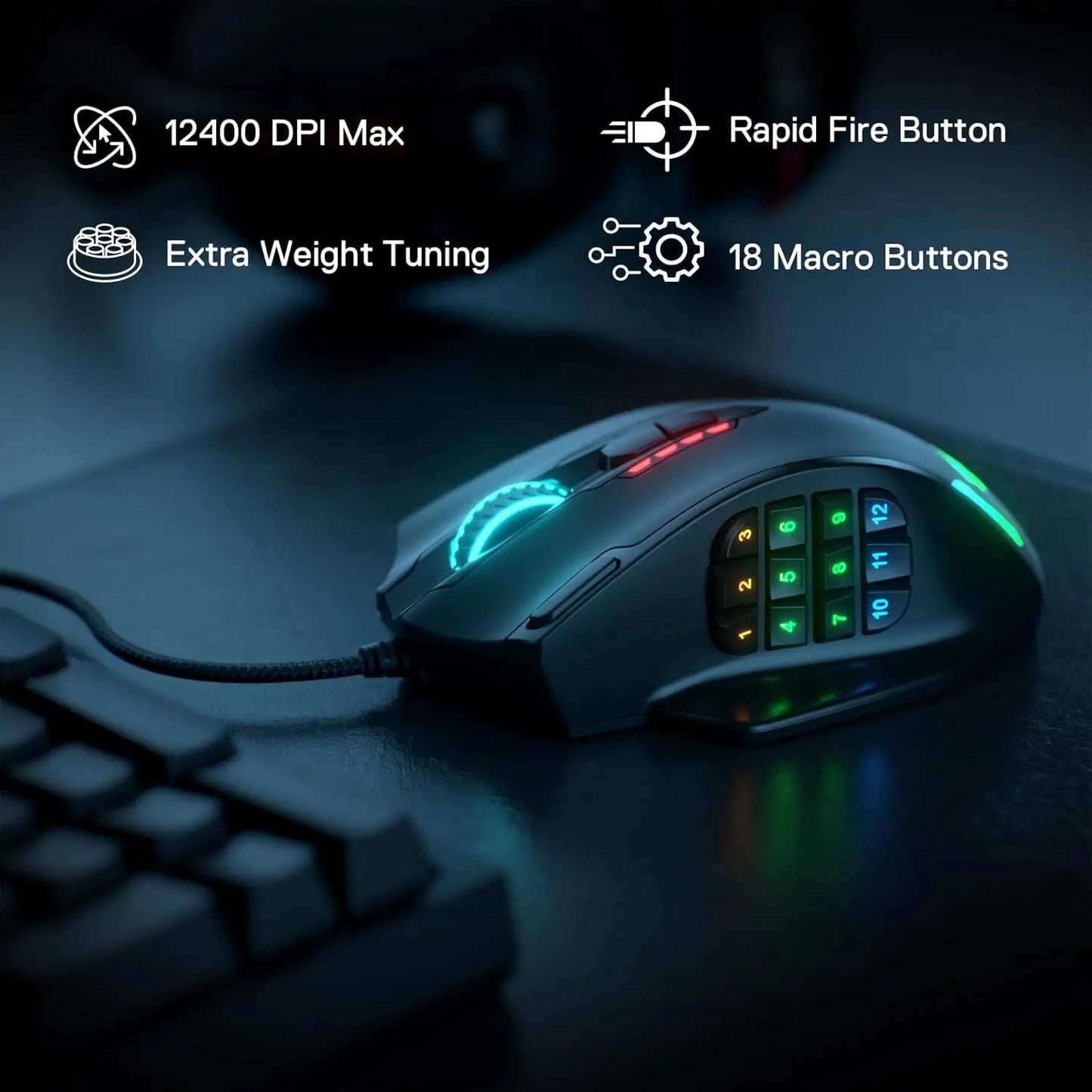 NEW HOT SALE M908 RGB Backlight Wireless LED Luminous USB Wired Gaming Mouse 18 Programmable Mouse Buttons 12400 DPI PC Video Games Mice Computer Laptops Accessories Devices Supplies Electronics Products  Tools