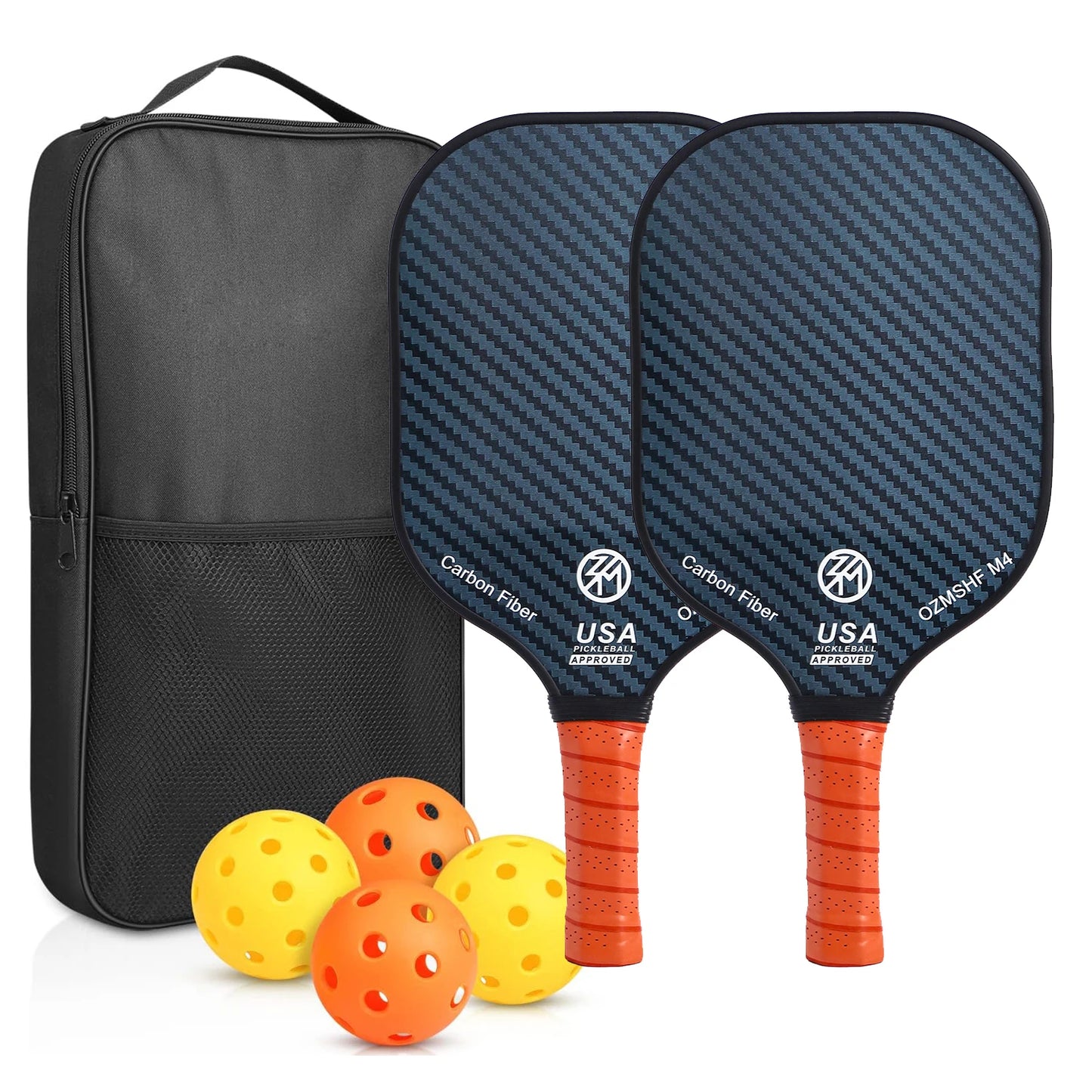 NEW Full Set Professional Fiber Glass Top Quality Pickleball Paddles Set of 2 USAPA Approved Fiberglass Pickle Ball Paddles with 4 Pickle Balls Durable Beach Rackets for Beginners Sports Accessories