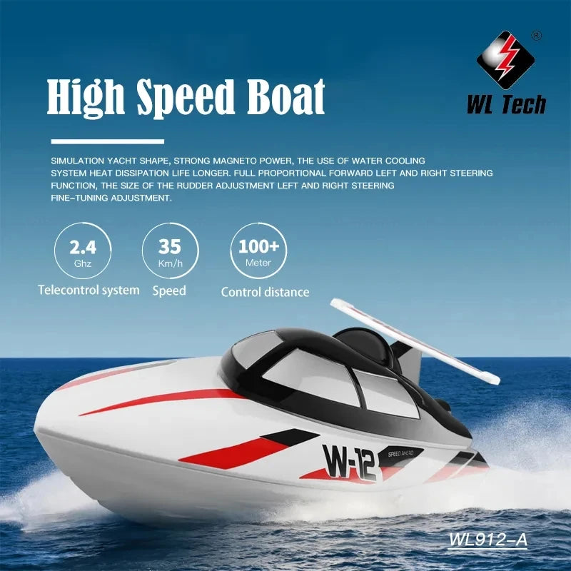 2.4G WL912-A RC Boat Waterproof Upgrade 35km/H High Speed Boat  Rechargeable with Remote Control Ship Adult Children Toys Gifts Summer Water Sports Games Supplies