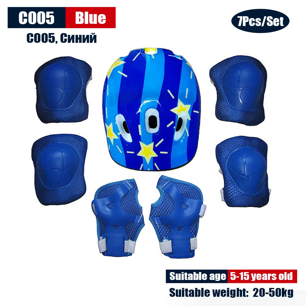 NEW SET Children Kids Adjustable Helmet Protective Gear Set Sports Knee Elbow Wrist Pads for Children Boys Girls Bike Skateboard Scooter Roller Outdoor Sports Supplies