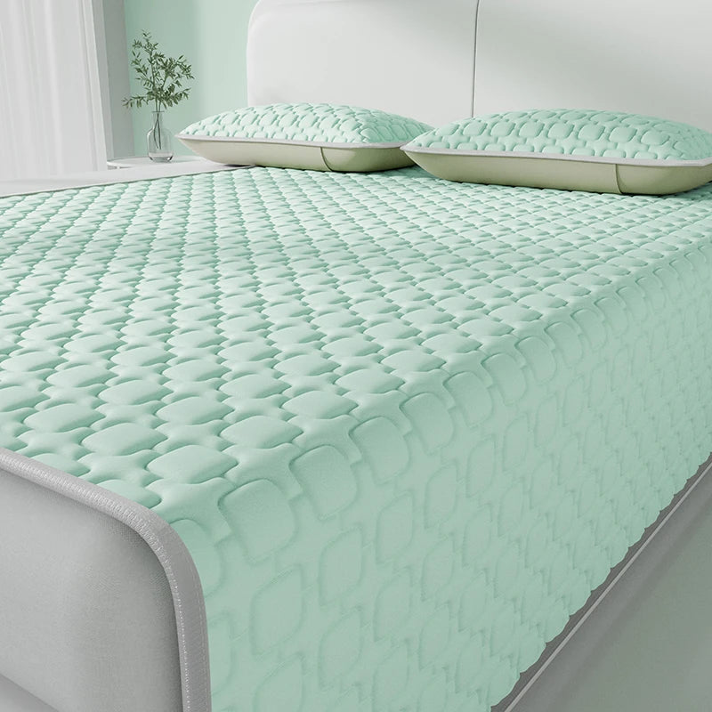 3 PCS Set New Summer Cooling Thicken Natural Latex Filling Summer Mat for Bed Cooling Feel Mattress Cover Bed Pad Pillowcase Ice Silk Bedsheet Set Home Bedding Supplies