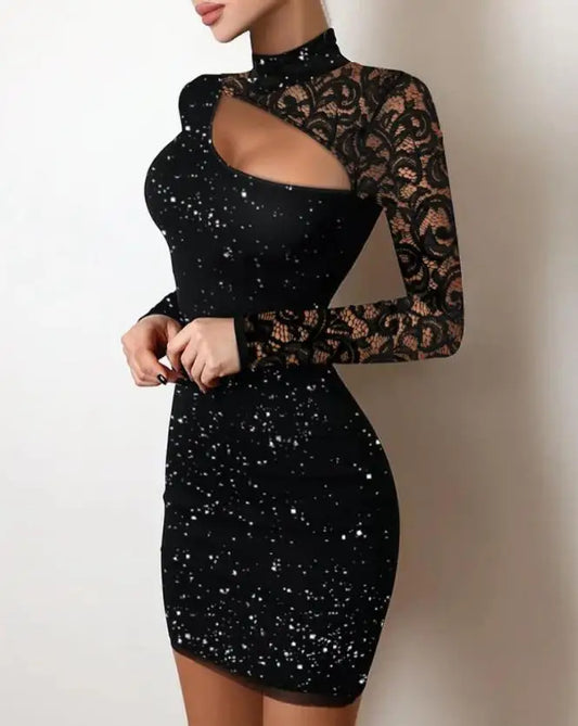 Low-Price Sales are Limited NEW Luxury Sexy Dresses Women Female Evening Wedding Party Night Club Outfit Business Dinner Skinny Glitter Contrast Lace Cutout Bodycon Dress Girls Ladies Luxury Fashion Clothing Supplies