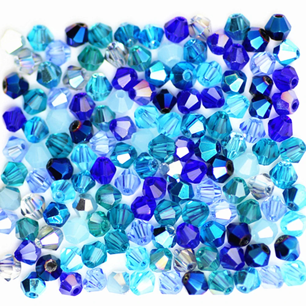 33 Colors 100 PCS Set Blue Multicolor 4mm Bicone Austria Crystal Beads Charm Glass Beads Loose Spacer Bead for DIY Jewelry Making Apparel Accessories Tools Set