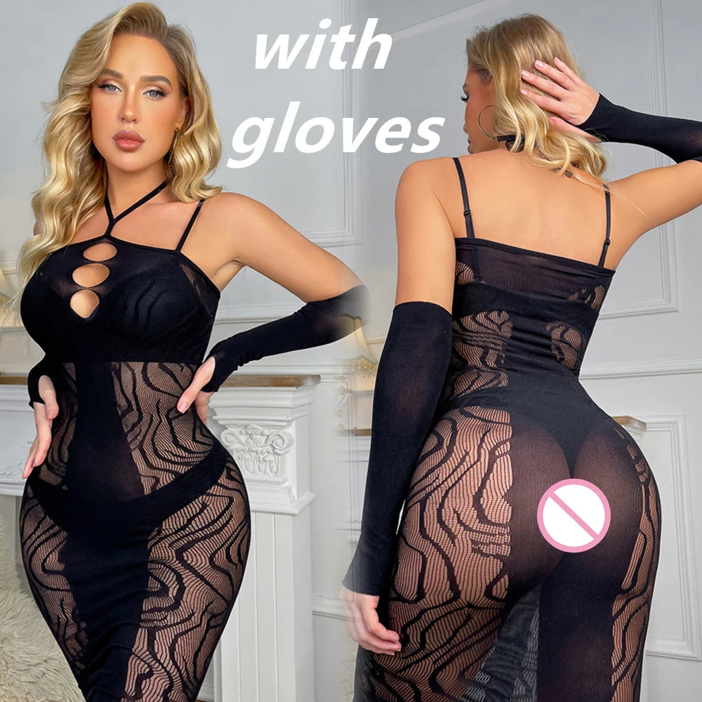 NEW Arrivals S-2XL UK Flexible Size 4 Colors High Quality Mesh Sex Set Women's Hot Sexy Fishing Net Bodycon Mini/Maxi Dress Erotic See Through Hollow Mini Skirt Sexy Night Club Outfits