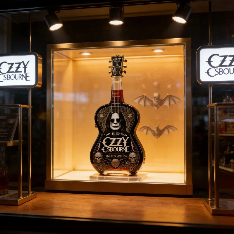 Ozzy Osbourne Lovers Tribute Guitar Shape Whiskey Decanter, Limited Edition 3D Relief Crystal Liquor Bottle, Premium Gift for Heavy Collection Home Drinkware Pub Bar Night Club Barware Accessories