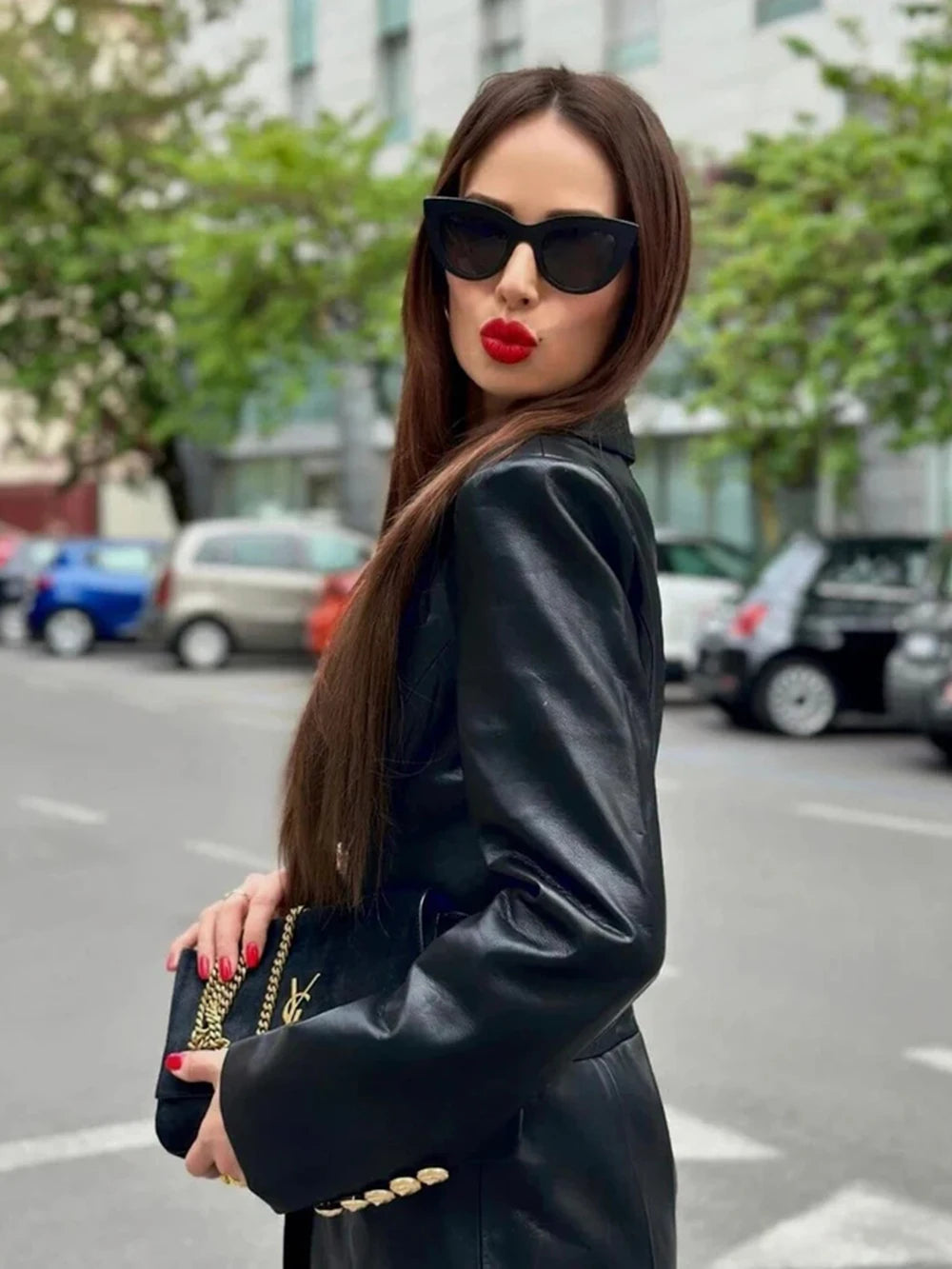 NEW Arrivals S-2XL Luxury Fashion New Slim Double Breasted Leather Suit Short Dress Elegant Women's Long Sleeve Blazer Dress