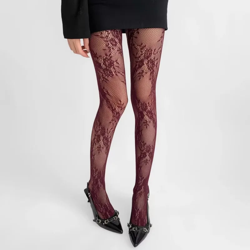 NEW Arrivals 5 Colors Maillard Lolita Retro Floral Rattan Pantyhose for Women Sexy Mesh Hollow Out Silk Stockings Girls Fishnet Lace Tights Stockings