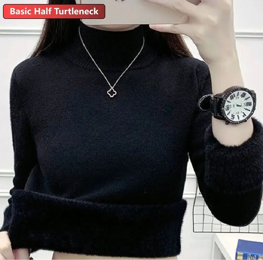 NEW Arrivals Sweater For Women Winter Thicken Turtleneck Slim Knit Pullover New Warm Plush Velvet Lined Knitwear Jumper Tops Casual Female Girls Luxury Fashion Clothing Supplies