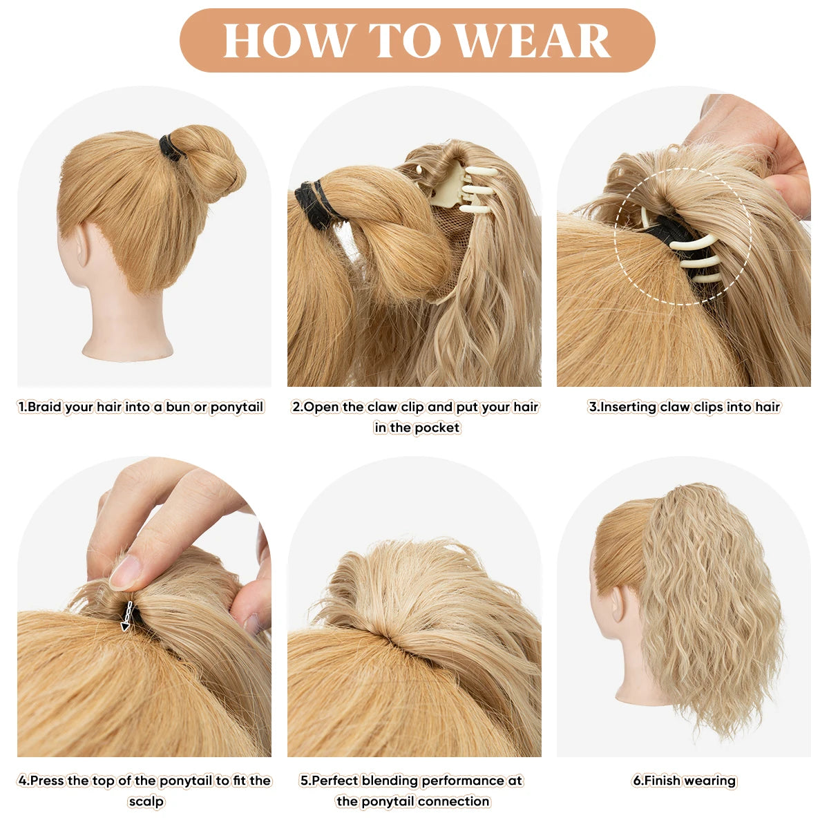 Synthetic Curly Claw Clip In Ponytail Blonde Brown Short Hairpiece 13" Fake Hair False Pigtail Hair Extensions