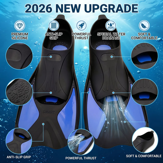4 Colors (34-45) Large Size 2026 New Upgrade Short Swim Fins, Travel Size Diving Flippers With Mesh Carrying Bag For Adult Men Women Water Sports Accessories