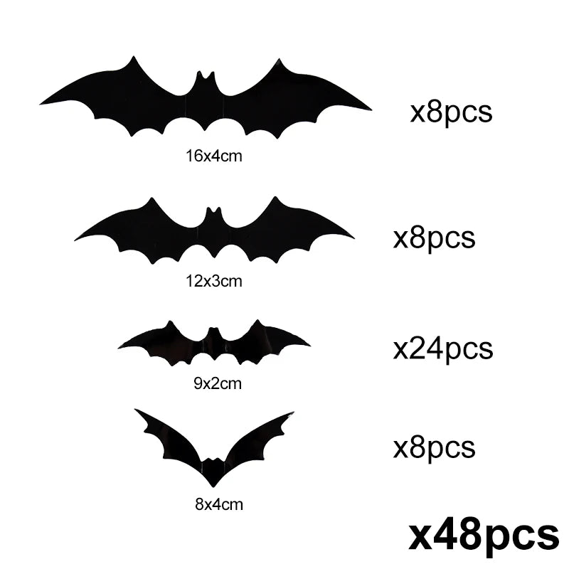 84PCS  Halloween 3D Black Bat Wall Stickers Home Room Indoor DIY Decoration Scary Props Party Favors Wall Decals Window Sticker