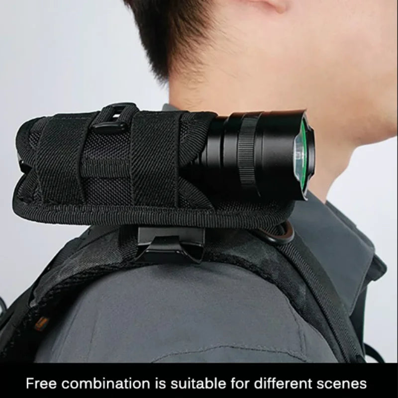Outdoor Camping Hunting Night Walking Tactical Flashlight Pouch Belt Torch Bag Durable Hunting Lighting Accessory Survival Kits 360 Degree Holster Rotary Torch Case.