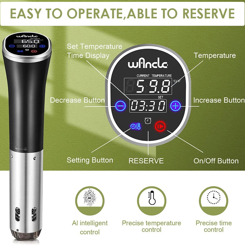Vacuum Sous Vide Electronic Cooker IPX7 Waterproof Heater Immersion Circulator Slow Cooker with Digital Display Reservation Function