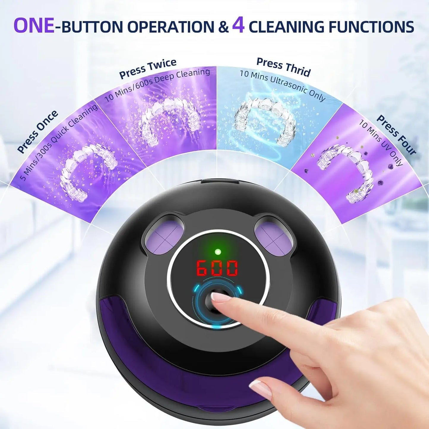 New Model Denture Cleaner Ultrasonic Tooth Cleaner Denture Cleaning Machine Portable Retainer Orthodontic Cleaner Oral Hygiene Accessories Health Care Supplies