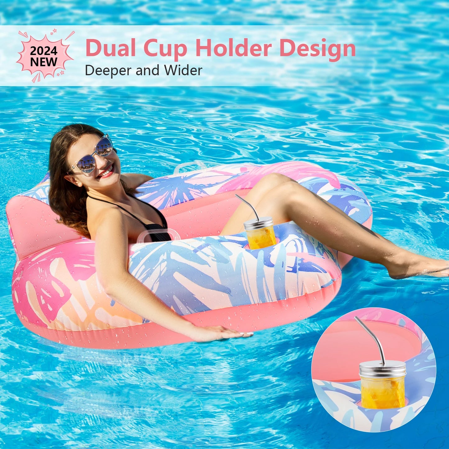 NEW Arrivals Solar RGB LED Lights Adult inflatable Swimming Ring , Spacious Back, Comfortable Mesh Bottom, Suitable  Swimming Water Pool Night Party Swimming Accessories