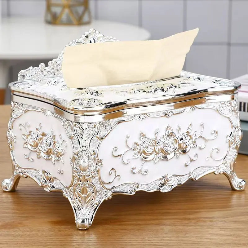 1pc European Antique Romantic Tissue Box, Home Kitchen Living Room Bedroom Dining Room Hotel KTV Office Desktop Decoration Tissue Storage Box