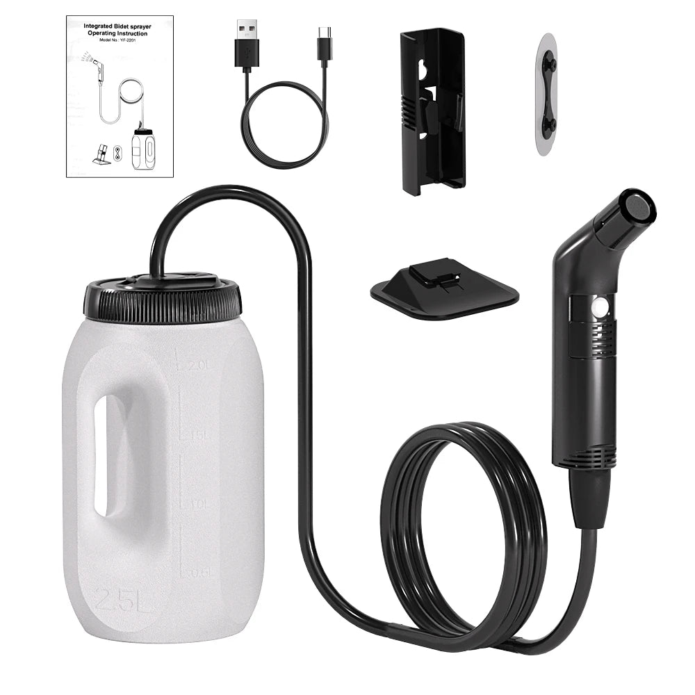NEW 2.5L Portable Electric Bidet Rechargeable Hand Bidet Butt Sprayer for Personal Hygiene Cleaning Travel Camping Bidet Outdoor Travel Camping Cleaning Supplies