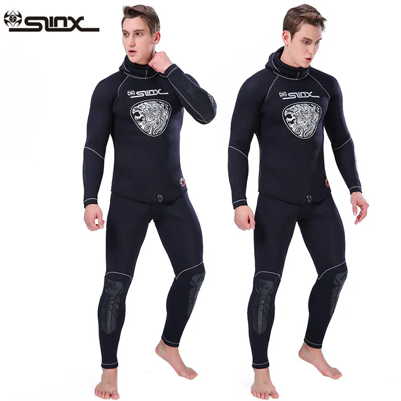 5MM Neoprene Top Quality Professional Hooded Wetsuit Men Tops Pants Diving Scuba Suit Equipment Underwater Snorkeling Fishing Spearfishing Kitesurf Swimwear Wetsuit Water Sports Apparel Suit
