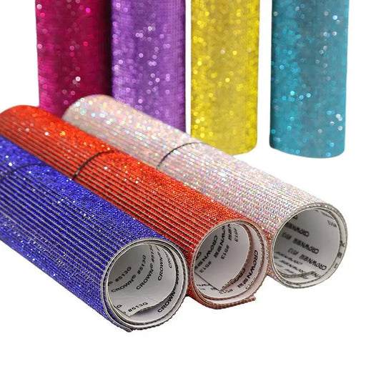 20 Colors 3 Size Glass Self Adhesive Rhinestones Sticker Tape Sheet Trim Glitter Crystal Ribbon Gem Stickers for DIY Garments Car Phone Shoes Clothes Decoration Apparel Accessories
