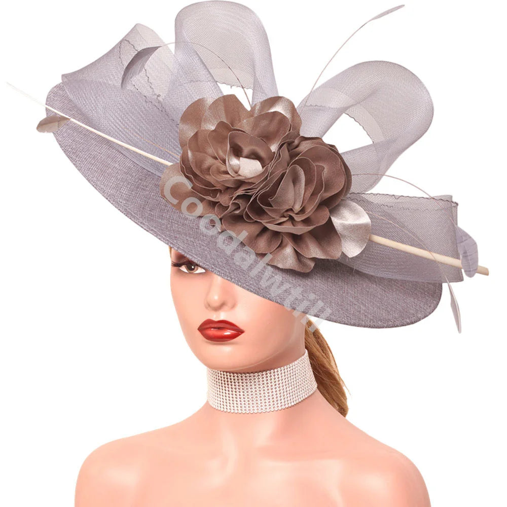 15 Colors Flower Big Royal Ascot Race Ladies Fascinator Luxury Hat Elegant Women Evening Wedding Party Business Dinner Opera Concert Red Carpet Headpiece Bride Wedding Headwear Apparel Accessories