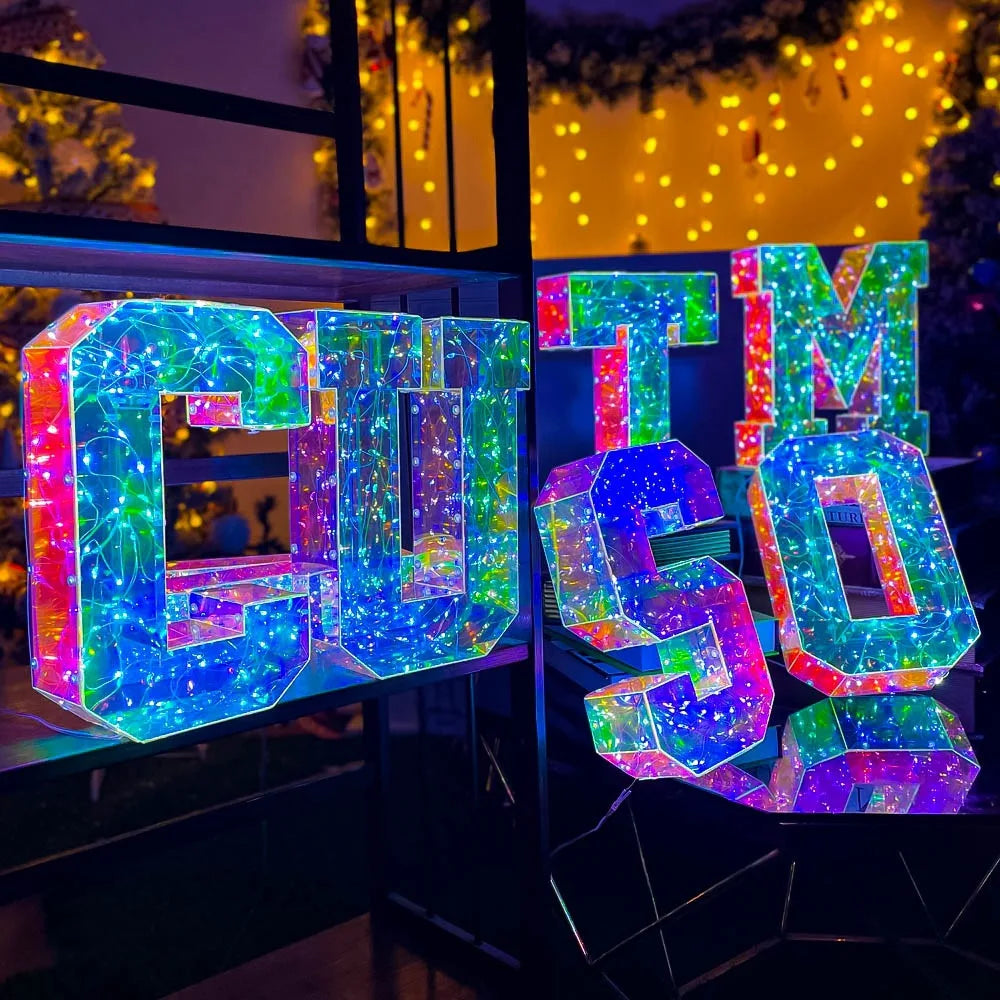 NEW Arrivals Novelty Laser Letters LED Luminous Alphabet Numbers Lights Illusory Christmas Decorative Lamps For Wedding Birthday Xmas New Year Eve Outdoor Garden Lawn Courtyard Decoration Accessories Supplies