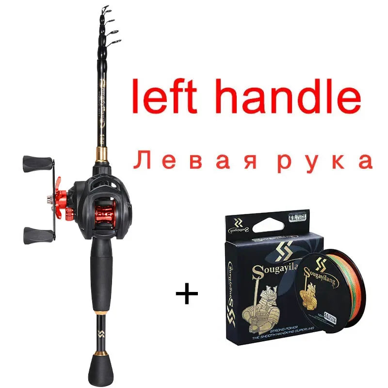 2.1m Left/Right Handle Casting Fishing Combo Telescopic Fishing Rod and 7.2:1 High Speed Fishing Reel with 150M Line Ocean River Lake Rock Fishing Accessories Tools Sets