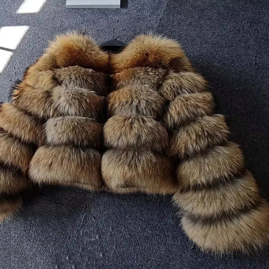 NEW Luxury High Quality Italian Style  Faux Raccoon Fur Coat Women Jacket Winter Warm Snow Clothes Supplies Coat Women Fluffy Jacket Thick Furry Fur Outwear Female Girls Luxury Fashion Clothing Products