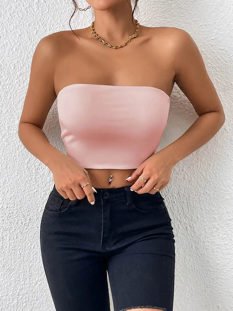 UK Size 6 Colors Sexy Bodycon Crop Tube Top, Solid Stretchy Tube Top, Casual Every Day Tops, Women's Clothing