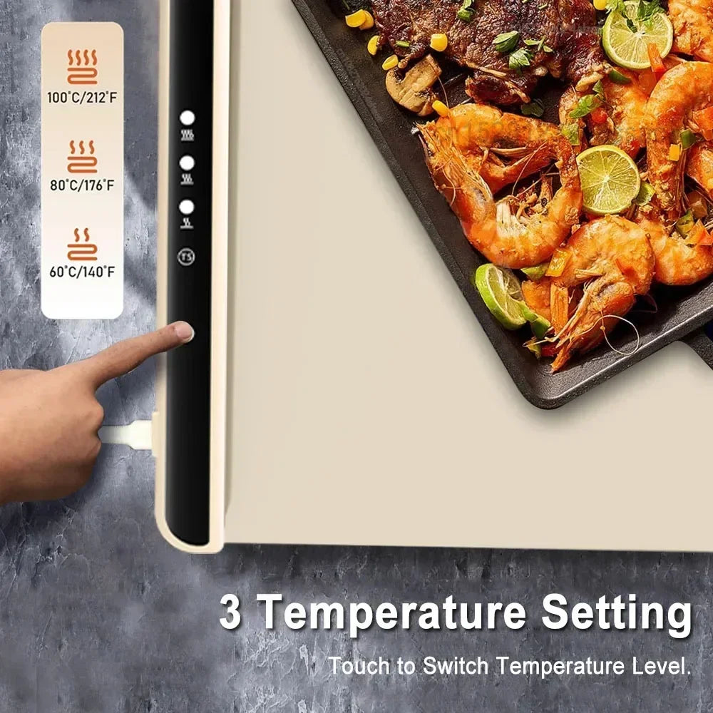 NEW Arrivals 43CM-67CM Electric Warming Tray Food Warmer EU Plug Mat Foldable Coffee Warming Pad for Food Portable Electric Warming Tray Silicone Warmer Plate Kitchen Accessories Home Supplies