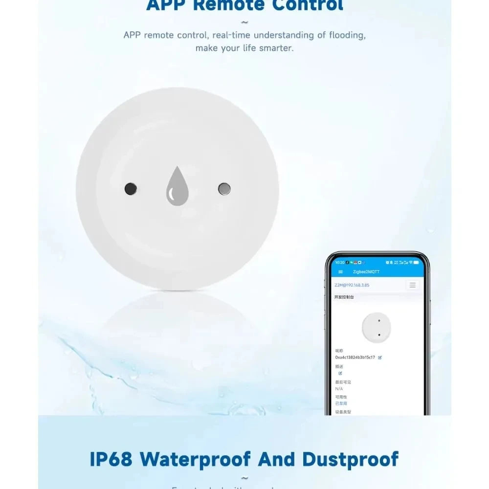 APP Control Zigbee 3.0 Water Leak Flood Detector Sensor with App Remote Monitoring for Kitchen Bathroom Compatible with Home Assistant