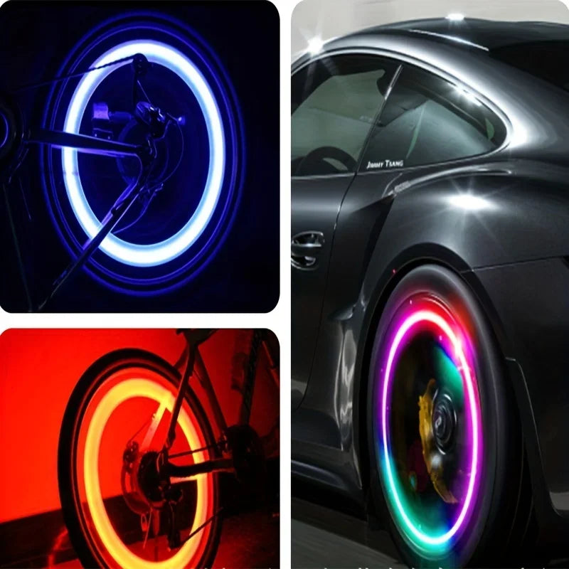 2-4PCS Bicycle Valve Light Bike Valve Lamp Seven Colors Tire Caps LED Lamps Flash Light Wheel Light For Cars Bikes Motorbikes