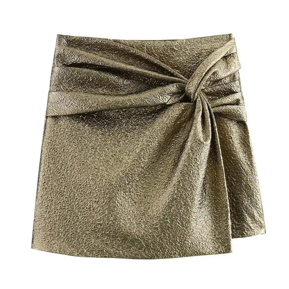 NEW Arrivals Silver/Purple Women Girls Autumn Winter Sexy Mini Skirt High Waist Knot Pleated Shorts Skirt Elegant Woman Short Pants Streetwear Evening Night Clubwear Female Girls Luxury Fashion Apparel  Products