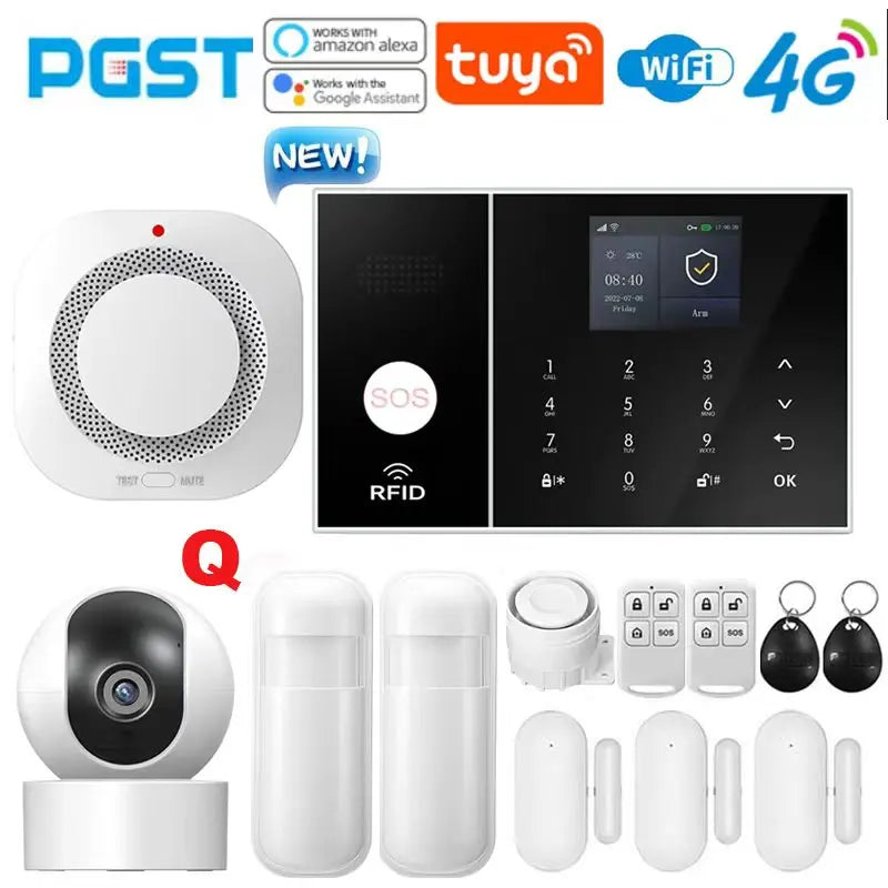 NEW HOT SALE 4G PG108 TUYA APP Control Alexa Voice Google WI-FI Support Home Alarm Anti-Theft System Smart Life APP Camera  SOS One Click Help Wireless Safe Security for House Villa Business Shops 433MHz