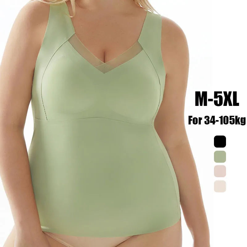 NEW Arrivals 4 Colors M-5XL For 35-105kg Plus-Size Women Camisole Top With Chest Pad Bottoming Vest Seamless Breathable Safety High Elastic Underwear