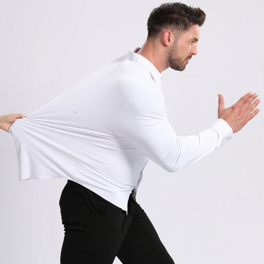 S-3XL Plus Size Multi-Colors Men European Style Seamless High Elastic Long Sleeve White Business Shirts, Luxury Wrinkle Resistant Non-Iron Formal Dress Shirt Male Formal Clothing Supplies