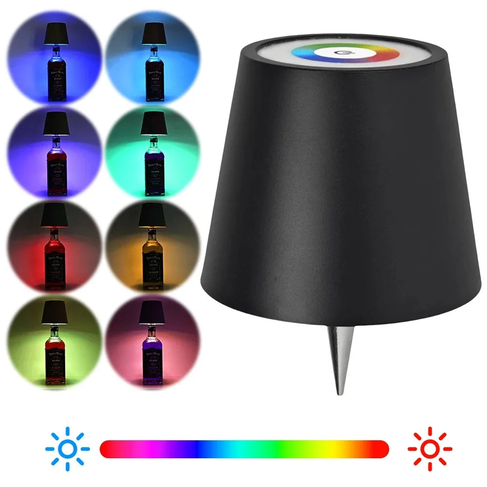 NEW Arrivals USB Rechargeable Wine Bottle LED Mood Lamp 2000mAh Touch Stepless Dimmer RGB 3 Color RGB White Cordless Pub Table Night Light