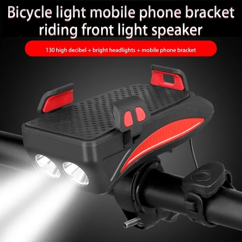 New 5 IN1 Solar Led Bicycle Light Front USB Rechargeable Solar Horn Phone Holder Bicycle Lamp 4000mAh Flashlight for Bike Light Lantern