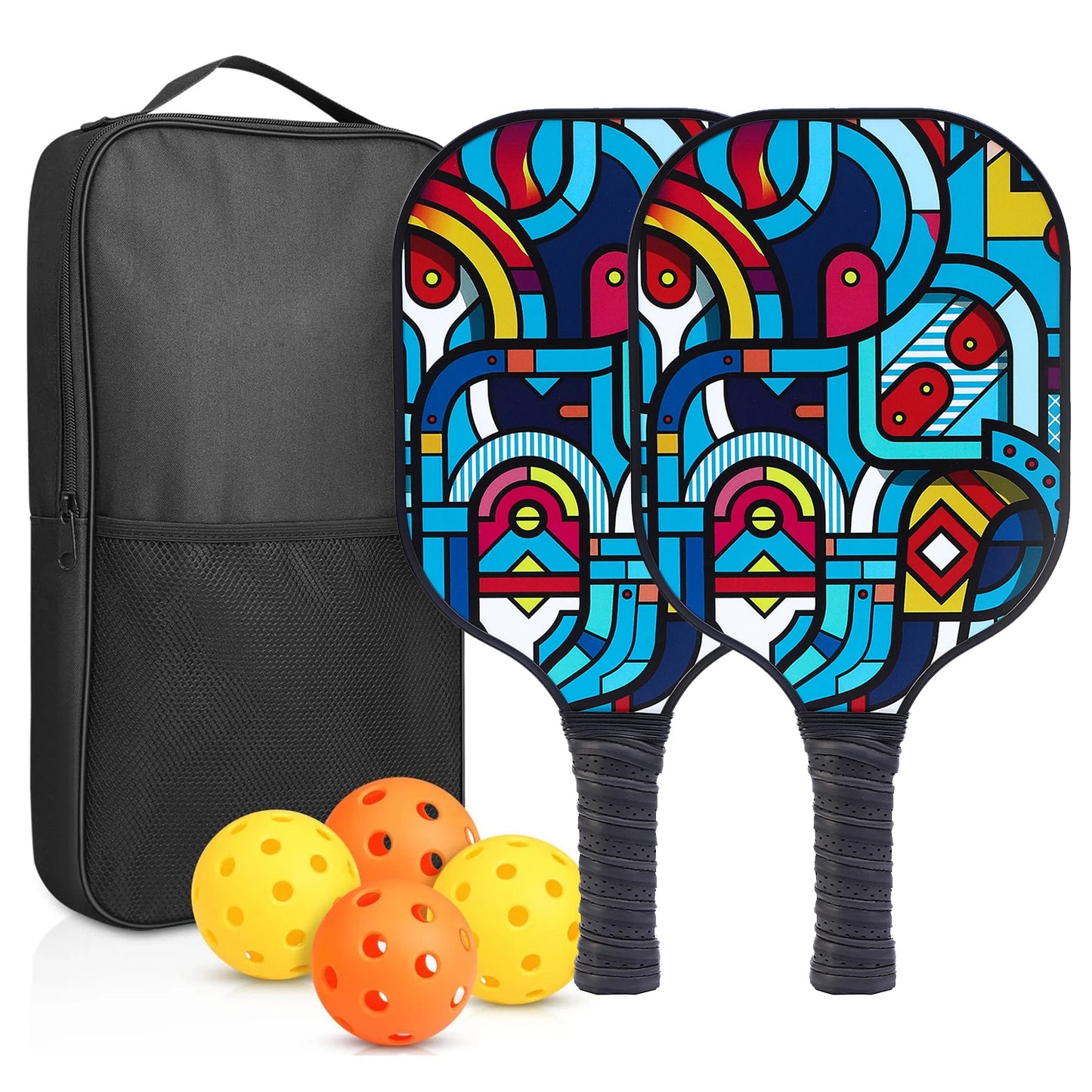 NEW Full Set Professional Fiber Glass Top Quality Pickleball Paddles Set of 2 USAPA Approved Fiberglass Pickle Ball Paddles with 4 Pickle Balls Durable Beach Rackets for Beginners Sports Accessories