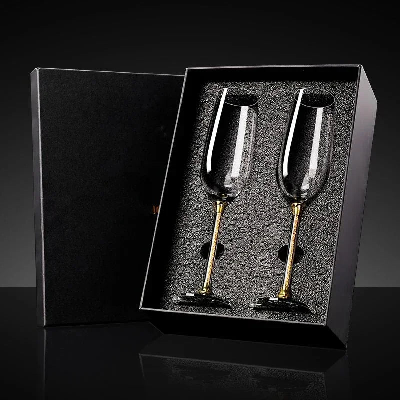 NEW European Diamond Crystal Champagne Cup Set High Beauty Handmade High Foot Cup Bubble Mug Household Wine Set Couple Pair Cups Wedding Evening Party Business Dinner Home Restaurants Barware Accessories