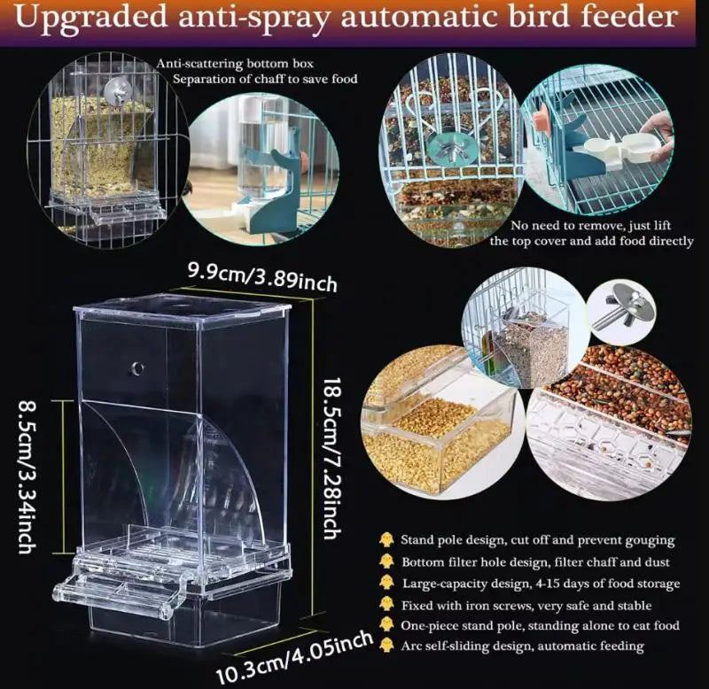 1pc/2pcs Bird Feeder Water Dispenser Automatic Parrot Feeder Cage Clear Parakeet Seed Container Food Feeder Drinker For Cage