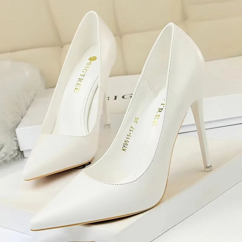 Just Arrived 10.5cm 7 Colors Handmade Leather Shoes Women Pumps Fashion High Heels Shoes Black Pink White Shoes Women Wedding Formal Shoes Ladies Stiletto Women Heels