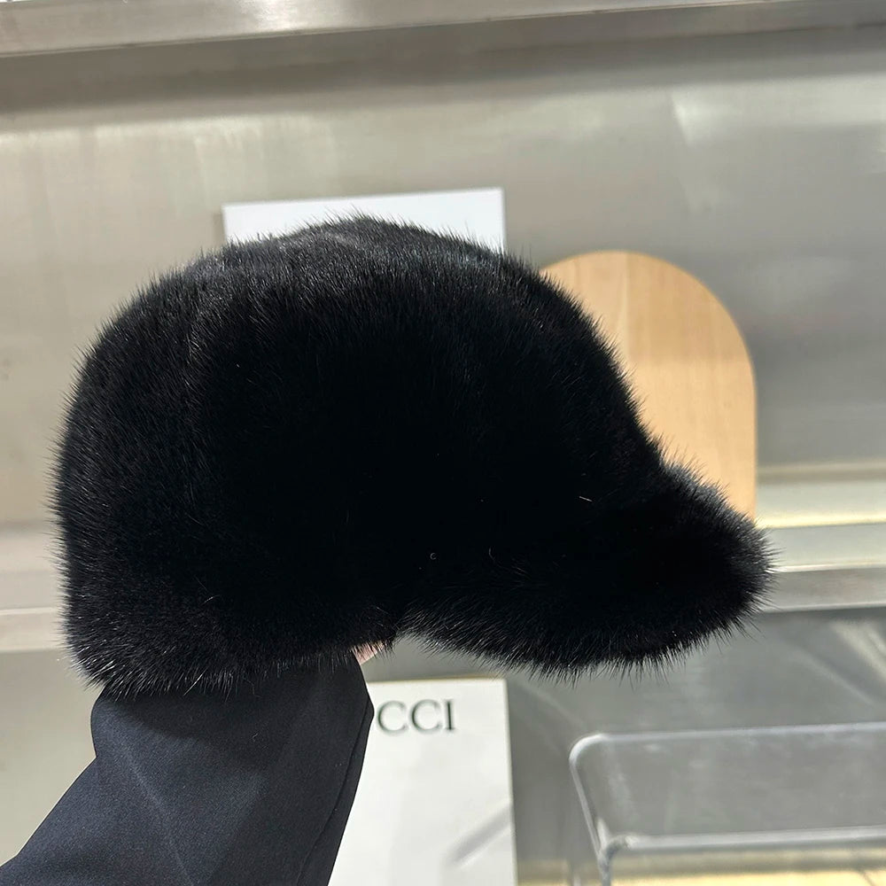 NEW Arrivals Real Mink Fur Luxury Hat Winter Warm Snow Outerwear Hats Women Keep Warm 100% Genuine Mink Fur Hats Natural Quality Female Fashion Mink Fur Cap Lady Outdoor Cap