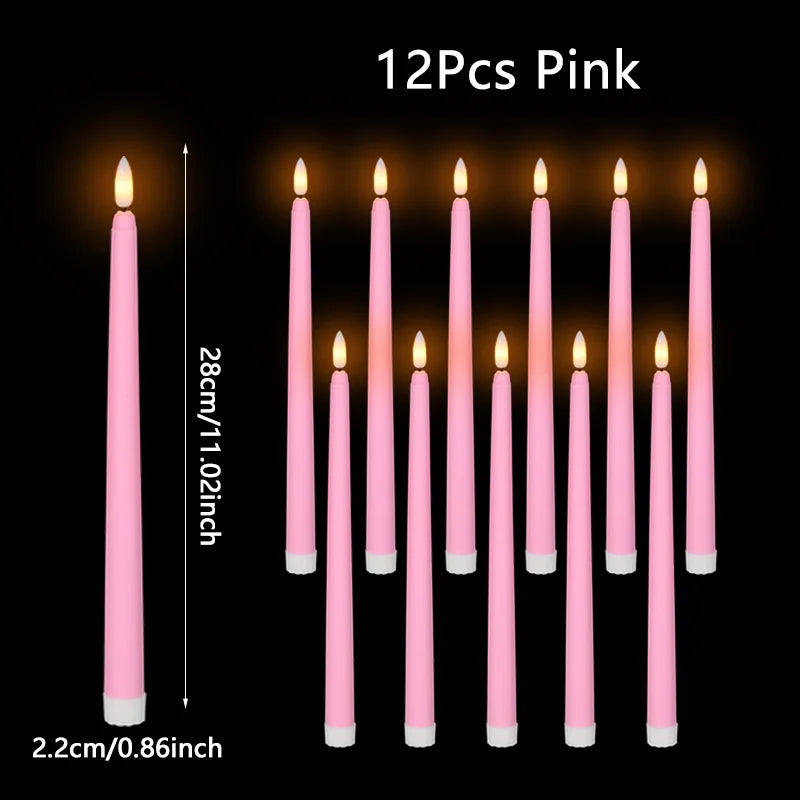 24 PCS Set with Remote Control LED Taper Candles Artificial Black Flameless Flickering Candle Christmas Lights Home Birthday Wedding Candles Battery