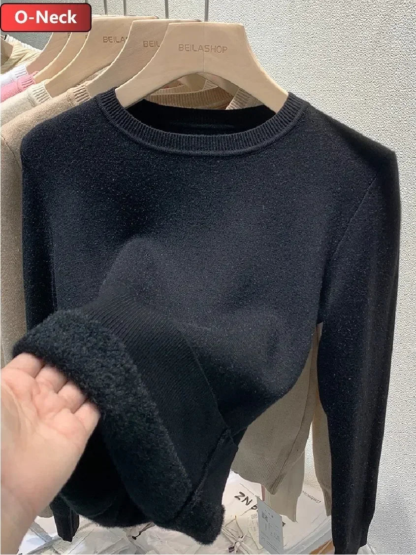 NEW Arrivals Sweater For Women Winter Thicken Turtleneck Slim Knit Pullover New Warm Plush Velvet Lined Knitwear Jumper Tops Casual Female Girls Luxury Fashion Clothing Supplies