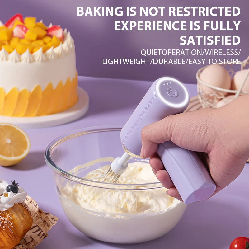 Electric USB-Type C Egg Beater Rechargeable Home Handheld Small Wireless Egg Beater Baking Cream Electric Whip Blender Hand Mixer for Cakes