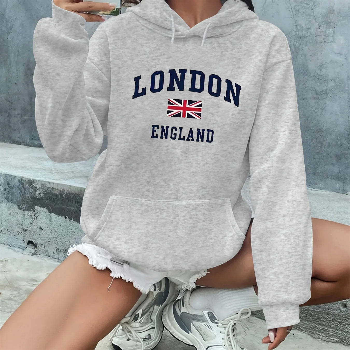 NEW Arrivals S-3XL UK Plus Size 6 Colors Women's Autumn and Winter Casual Fashion Loose London England Hooded Drawstring Long Sleeved Warm Pullover Girls Streetwear Sports Clothing